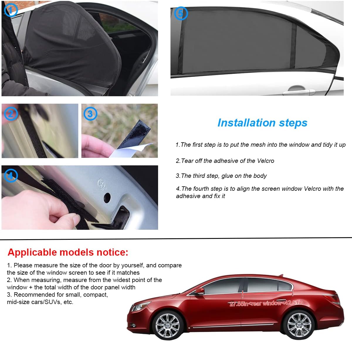 Universal Car Window Shade, 2 Pack Car Rear Side Window Sunshade for Sun Glare, UV Rays and Privacy Protection, Universal for Most Cars, Suvs, Sedans, Baby Car Shades for Side Window (Rear)