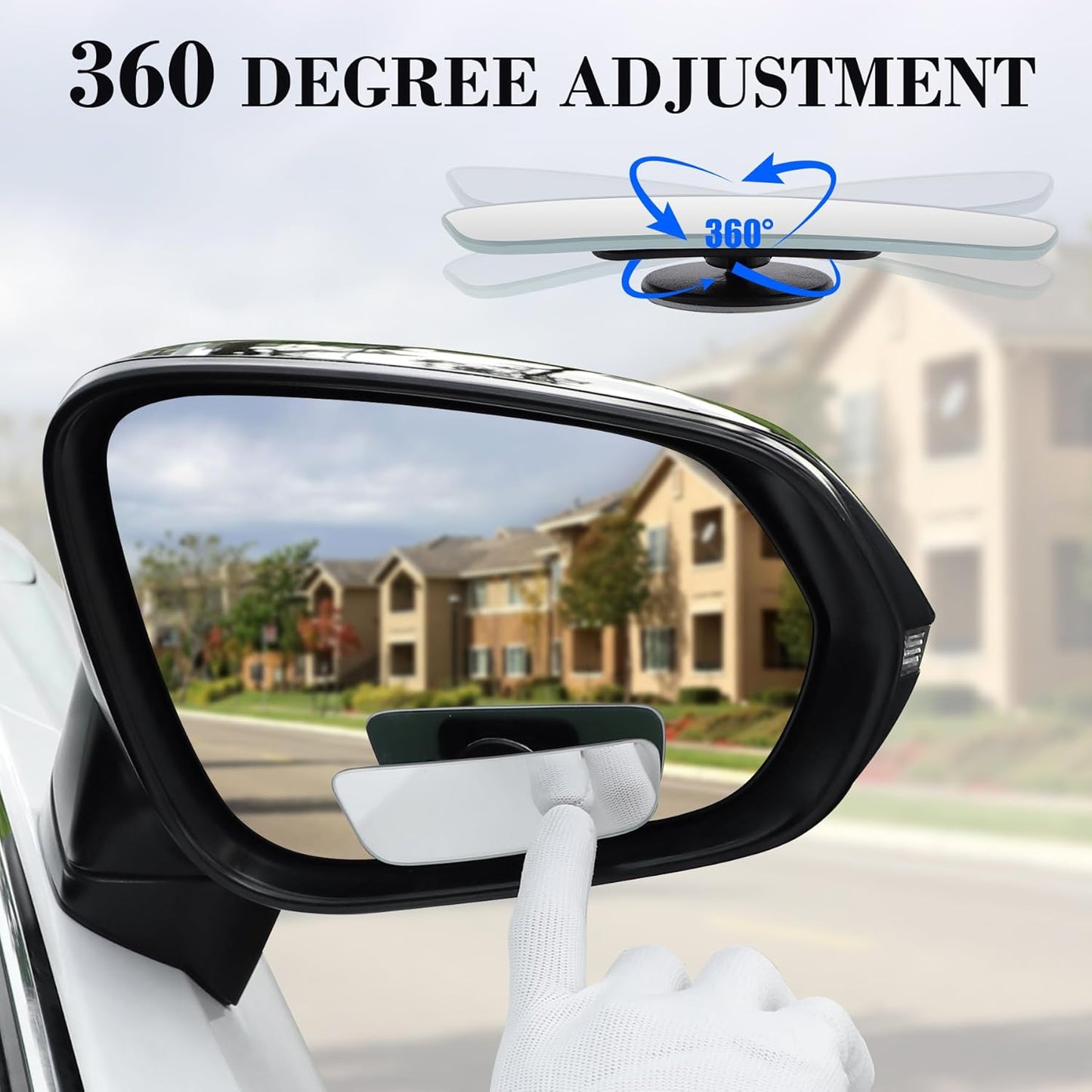 Blind Spot Mirror, Rectangular Shaped HD Glass Frameless Convex Rear View Mirror with Wide Angle Adjustable Stick for Cars SUV and Trucks, Pack of 2