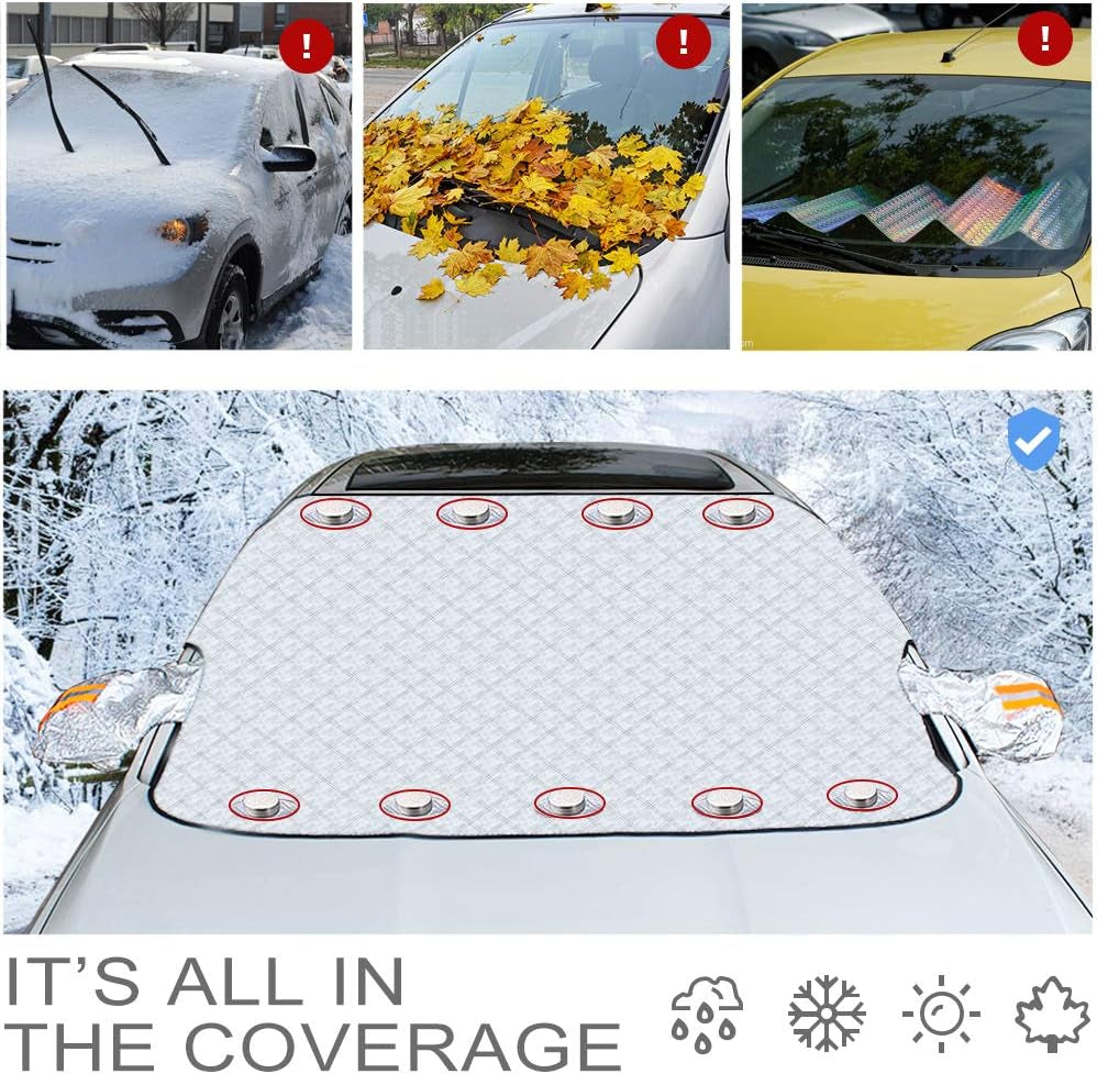 Car Windshield Snow Cover, Winter Windshield Cover for Snow and Ice, Auto Windshield Cover with Anti-Snow, Anti-Ice, Anti-Freeze, Anti-Dust, UV Protection, 170 * 143Cm