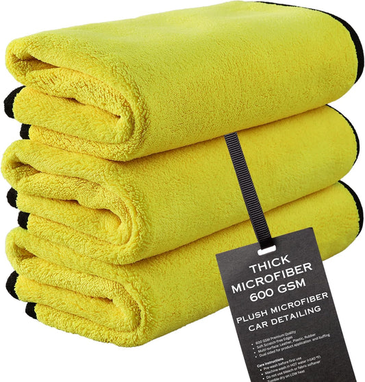 ® Microfiber Towels for Cars, 600 GSM, Super Soft Drying Towels for Cars, Dual-Sided for Cleaning, Washing and Buffing, Tagless, Scratch-Free, Lint Free Cloth (16”X16”) | Pack of 3