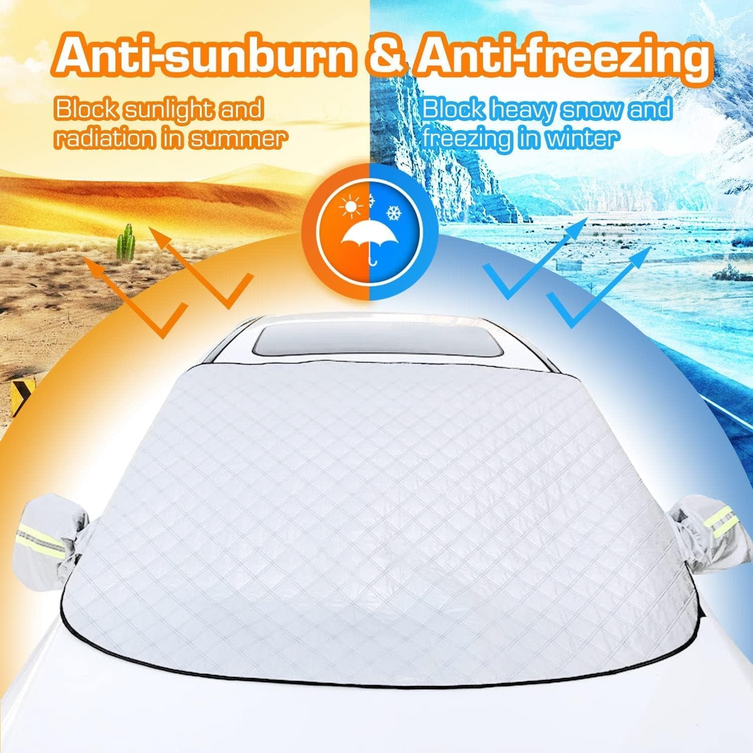 Car Windshield Snow Cover, Winter Windshield Cover for Snow and Ice, Auto Windshield Cover with Anti-Snow, Anti-Ice, Anti-Freeze, Anti-Dust, UV Protection, 170 * 143Cm