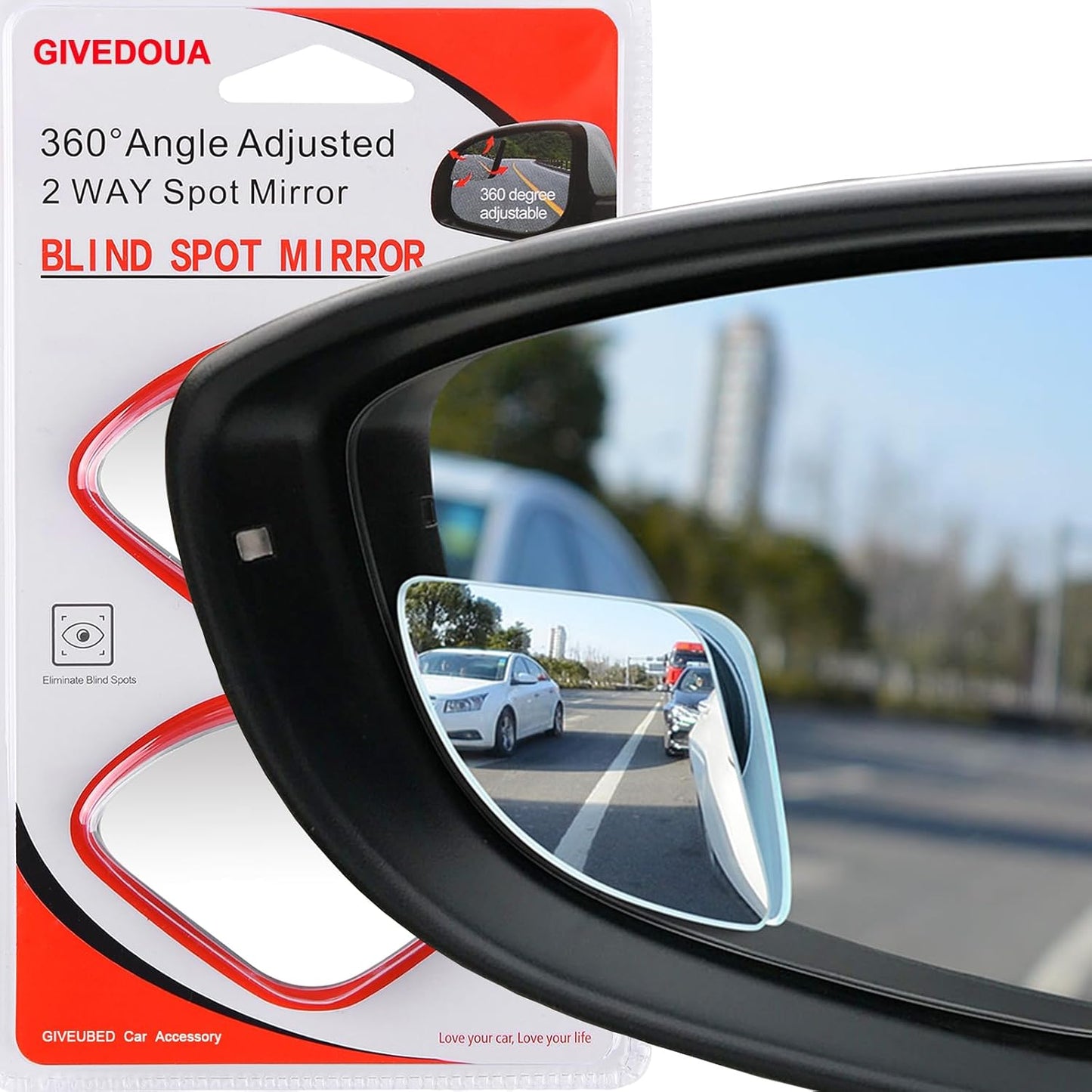 Blind Spot Mirror, Fan Shape Curved Blind Spot Mirror, Upgrade HD Glass Wide Angle Mirror, Frameless 360° Adjustable Convex Rear View Mirror for Cars Trucks and SUV Big Fan Shaped 2Pcs