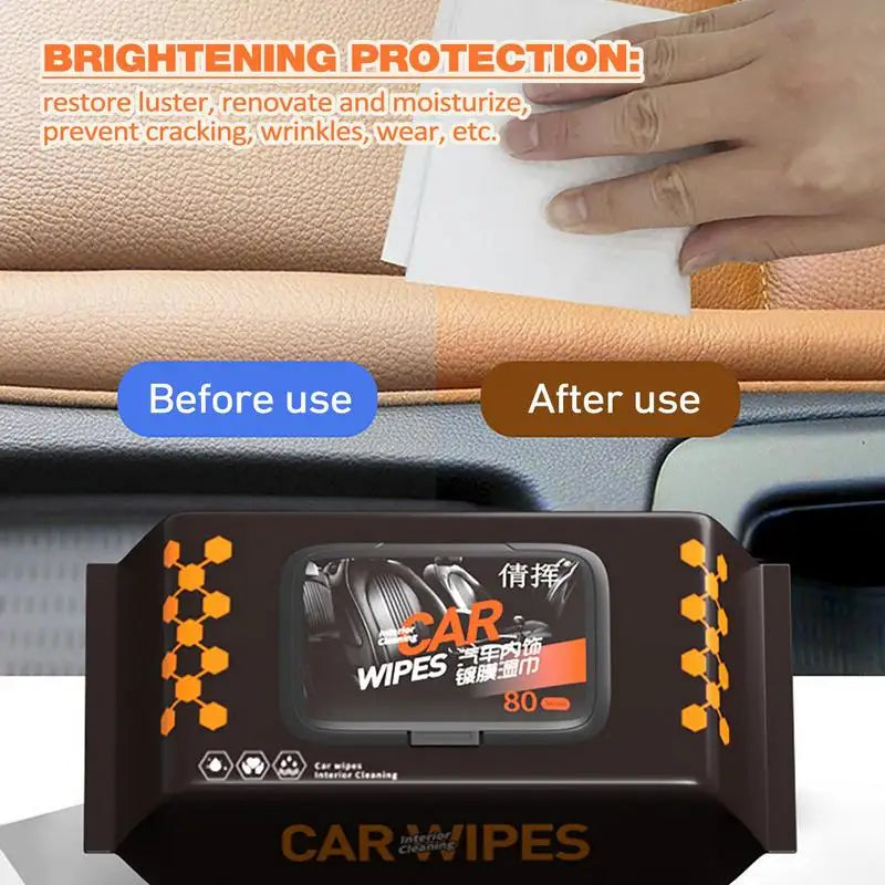Dashboard Wipes 80Pcs Car Detailing Wet Wipes Vehicle Interior Dust Removal Tool for Car Cleaning Interior Supplies