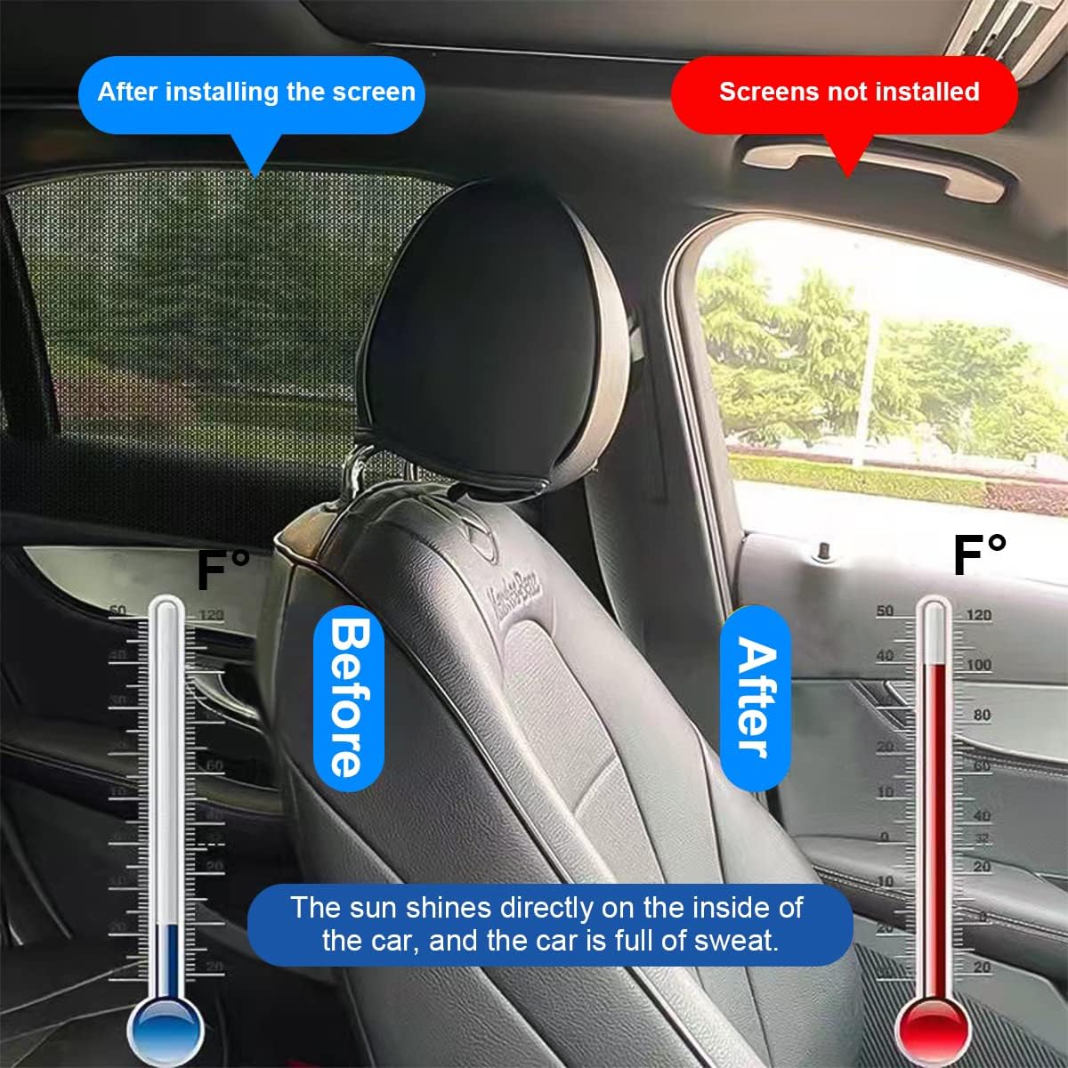 Universal Car Window Shade, 2 Pack Car Rear Side Window Sunshade for Sun Glare, UV Rays and Privacy Protection, Universal for Most Cars, Suvs, Sedans, Baby Car Shades for Side Window (Rear)