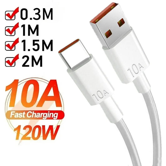 Universal 120W 10A USB to Type C Cable Super Fast Charging Cable for Huawei P40 Honor Data Cord for Xiaomi Redmi 0.3/1M/1.5M/2M