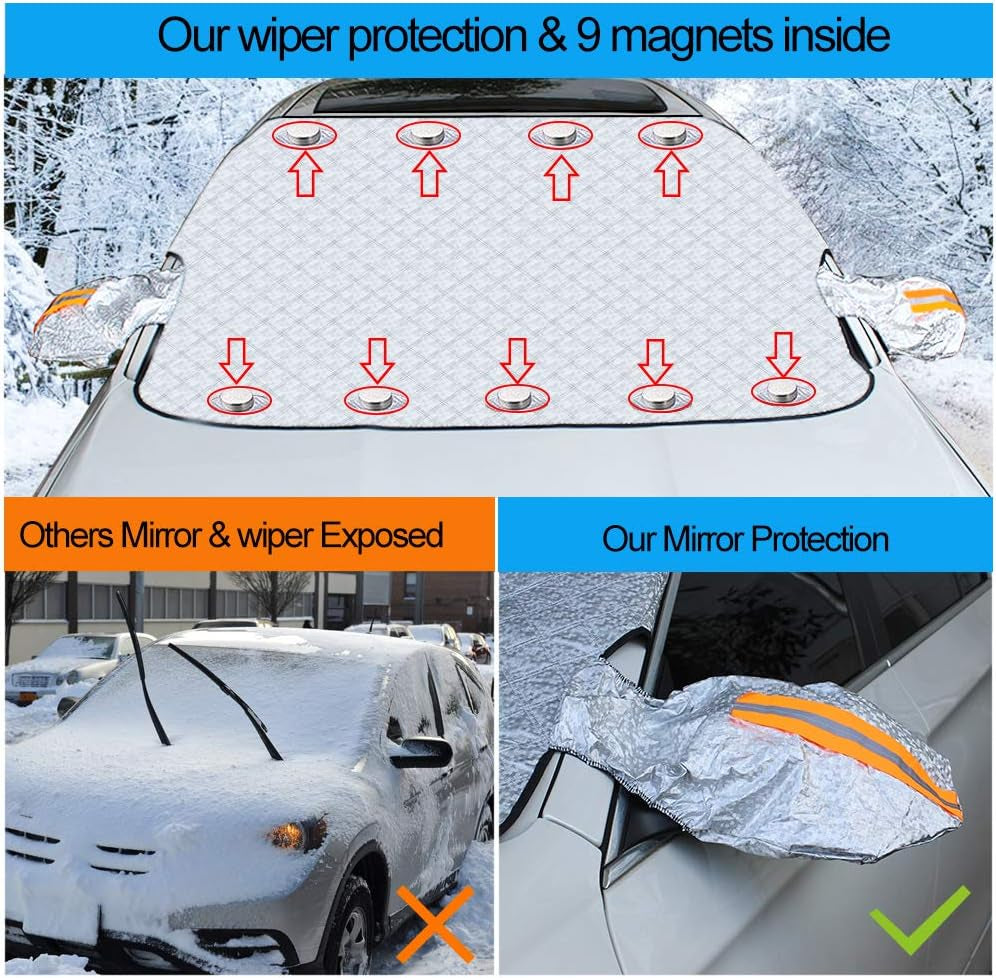 Car Windshield Snow Cover, Winter Windshield Cover for Snow and Ice, Auto Windshield Cover with Anti-Snow, Anti-Ice, Anti-Freeze, Anti-Dust, UV Protection, 170 * 143Cm