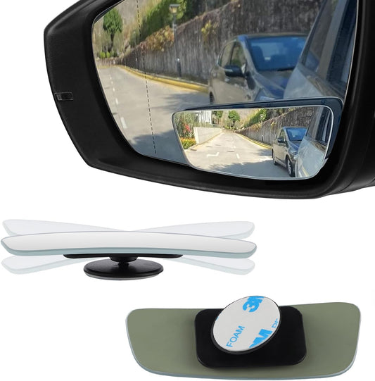 Blind Spot Mirror, Rectangular Shaped HD Glass Frameless Convex Rear View Mirror with Wide Angle Adjustable Stick for Cars SUV and Trucks, Pack of 2