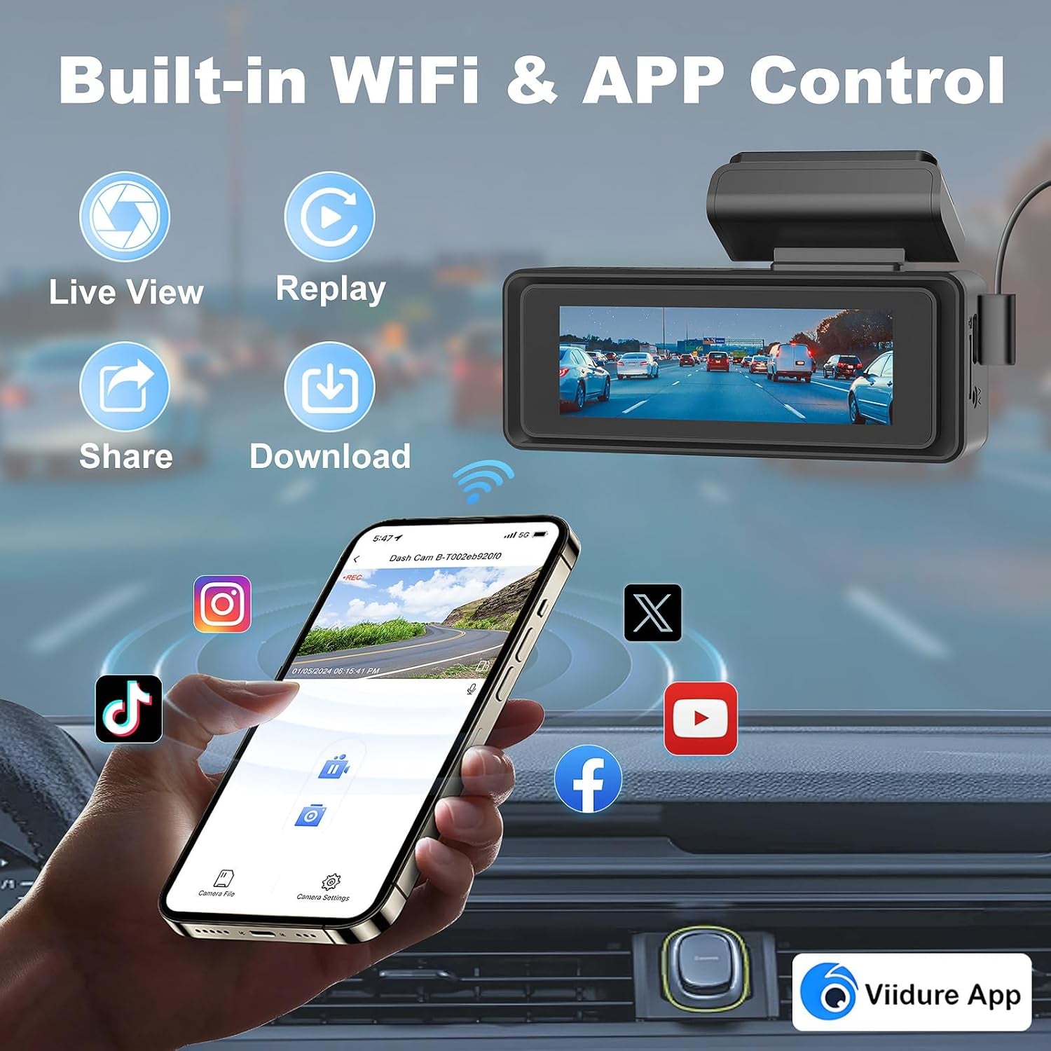 Dash Cam Front Rear, 4K+1080P Wifi Dual Dash Cam, with Free 64GB Card, Dash Camera for Cars with APP, 2.99” IPS Car Camera, Night Vision, 170°Wide Angle, 24H Parking Mode, Loop Recording