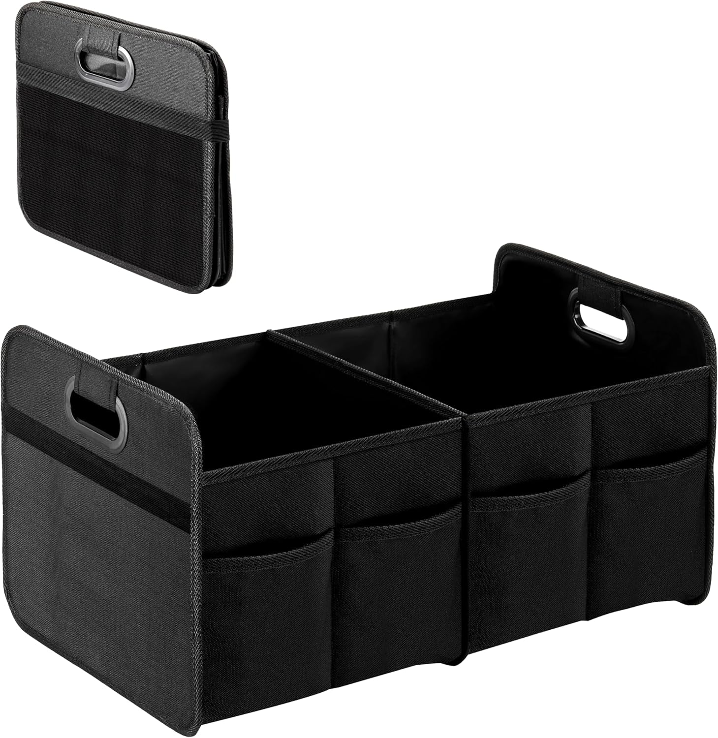 Trunk Organizer for Car/Suv/Truck, Collapsible 2 Compartment Automotive Storage Box, 600D Waterproof Oxford Polyester 50L Travel Accessories, Anti-Slip & Leak-Proof, Black New